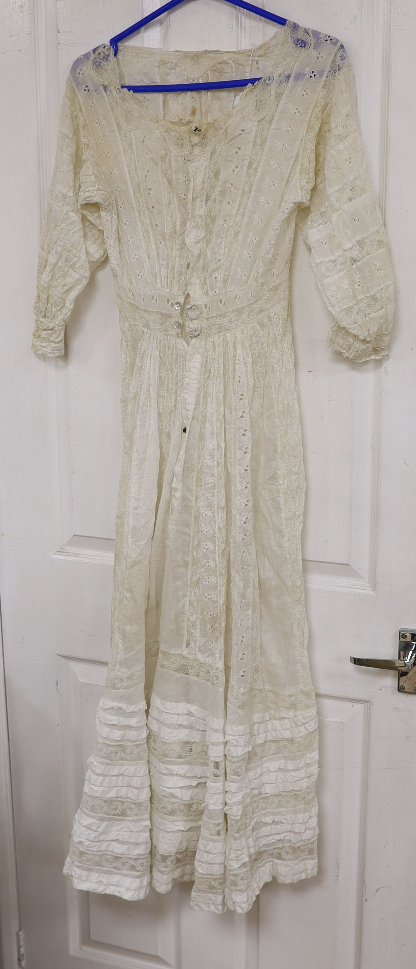 An Edwardian white worked and lace inserted ladies croquet garden dress